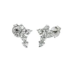 Sterling Silver Rhodium Cross CZ Stud Earrings