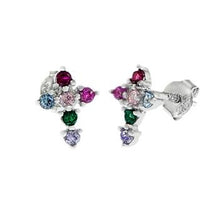 Load image into Gallery viewer, Sterling Silver Rhodium Rainbow CZ Cross Stud Earrings