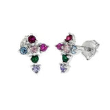 Sterling Silver Rhodium Rainbow CZ Cross Stud Earrings