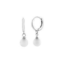 Load image into Gallery viewer, Sterling Silver Pearl Dangle Huggie Earring
