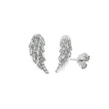Sterling Silver Rhodium CZ Angel Wing Stud Earrings