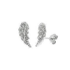 Sterling Silver Rhodium CZ Angel Wing Stud Earrings