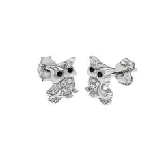 Sterling Silver Rhodium Owl CZ Stud Earrings