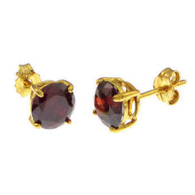 Load image into Gallery viewer, Sterling Silver 6MM Round CZ Garnet Basket Gold Plated Stud Earrings