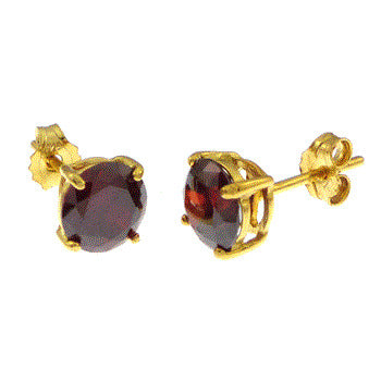 Sterling Silver 6MM Round CZ Garnet Basket Gold Plated Stud Earrings