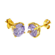 Load image into Gallery viewer, Sterling Silver 6MM Round CZ Lavender Basket Gold Plated Stud Earrings