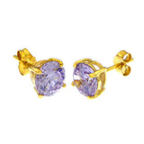 Sterling Silver 6MM Round CZ Lavender Basket Gold Plated Stud Earrings