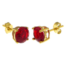 Load image into Gallery viewer, Sterling Silver 6MM Round CZ Ruby Basket Gold Plated Stud Earrings