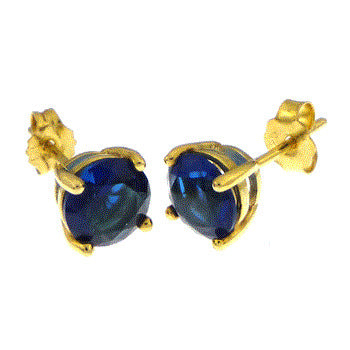 Sterling Silver 6MM Round CZ Sapphire Basket Gold Plated Stud Earrings