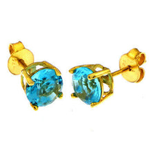 Load image into Gallery viewer, Sterling Silver 6MM Round CZ Blue Topaz Basket Gold Plated Stud Earrings