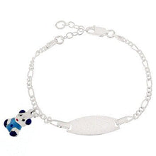Load image into Gallery viewer, Italian Sterling Silver Figaro Dangle Teddy Bear Baby ID Bracelet