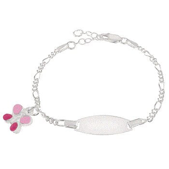 Italian Sterling Silver Figaro Dangle Butterfly Baby ID Bracelet