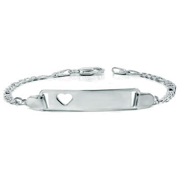 Italian Sterling Silver Figaro ID With Heart Baby Bracelet