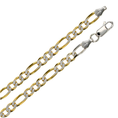 Italian Sterling Silver Gold Plated Diamond Cut Figaro Chain 100-4mm with Lobster Clasp Closure