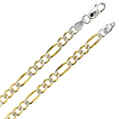 Italian Sterling Silver Gold Plated Diamond Cut Figaro Chain 120-5 mm with Lobster Claw Clasp Closure