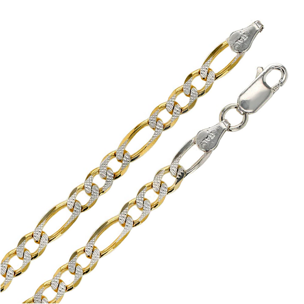 Sterling Silver Figaro 150-6mm D/C Gold Plated Chain