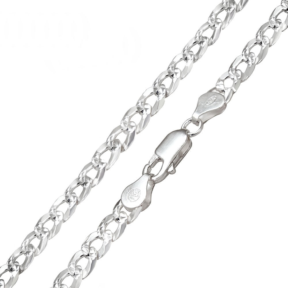 Sterling Silver Super Flat Curb Diamond Cut 150-5MM Chain