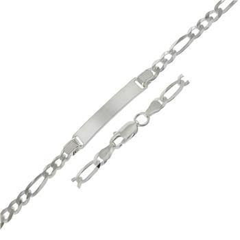 Sterling Silver Flat Figaro ID Bracelet