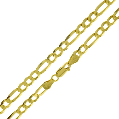 Sterling Silver 5.5mm Super Flat D/C Figaro Gold Plated Chain