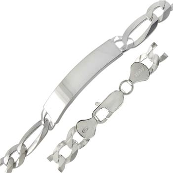 Sterling Silver 9.2mm Flat Figaro ID Bracelet