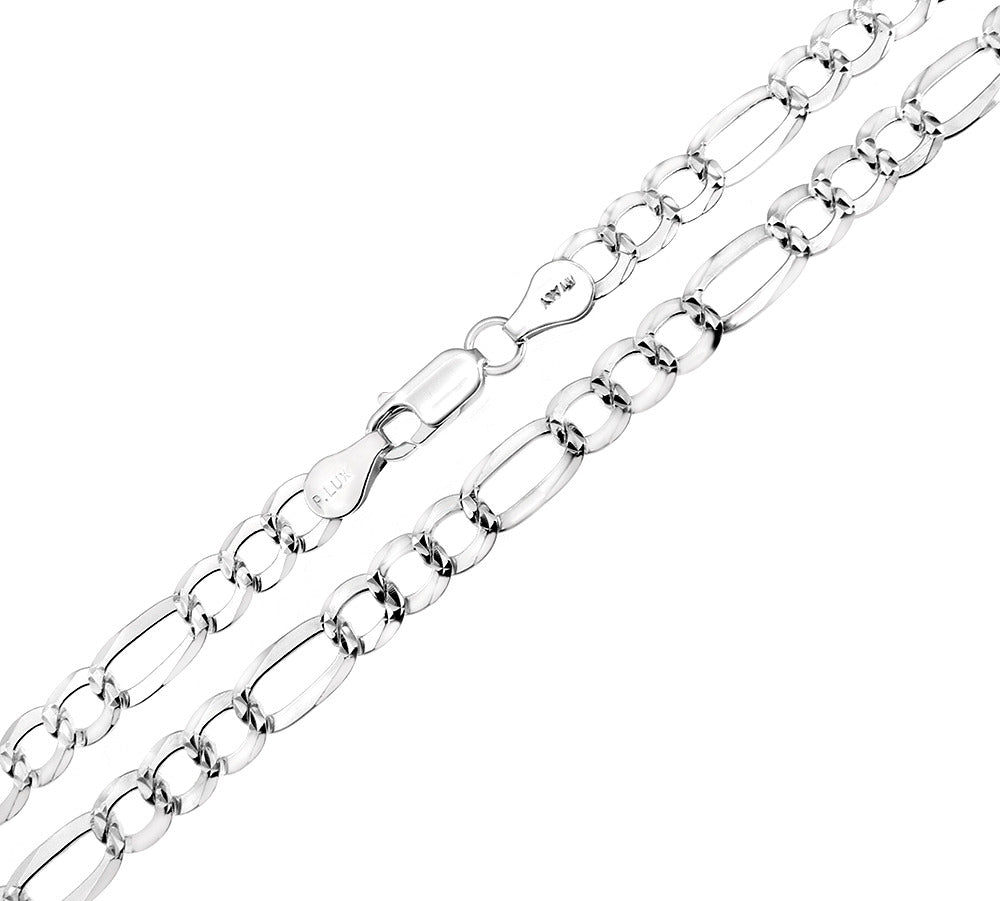 Italian Sterling Silver 6MM Figaro D/C Chain