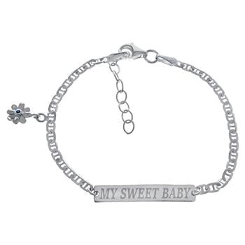 Sterling Silver Marina Chain Baby ID Laser Engraved Dangle Stacy Bracelet