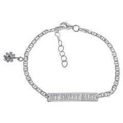 Sterling Silver Marina Chain Baby ID Laser Engraved Dangle Stacy Bracelet
