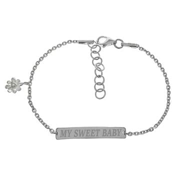 Sterling Silver Anchor D/C Chain Baby ID With Dangle Stacy Flower Bracelet