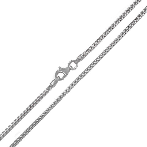 Italian Sterling Silver Rhodium Plated Franco Chain 050-1.5mm with Lobster Clasp Closure