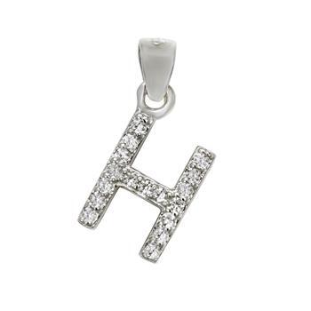 Sterling Silver Rhodium Plated Small Initial H CZ Pendant