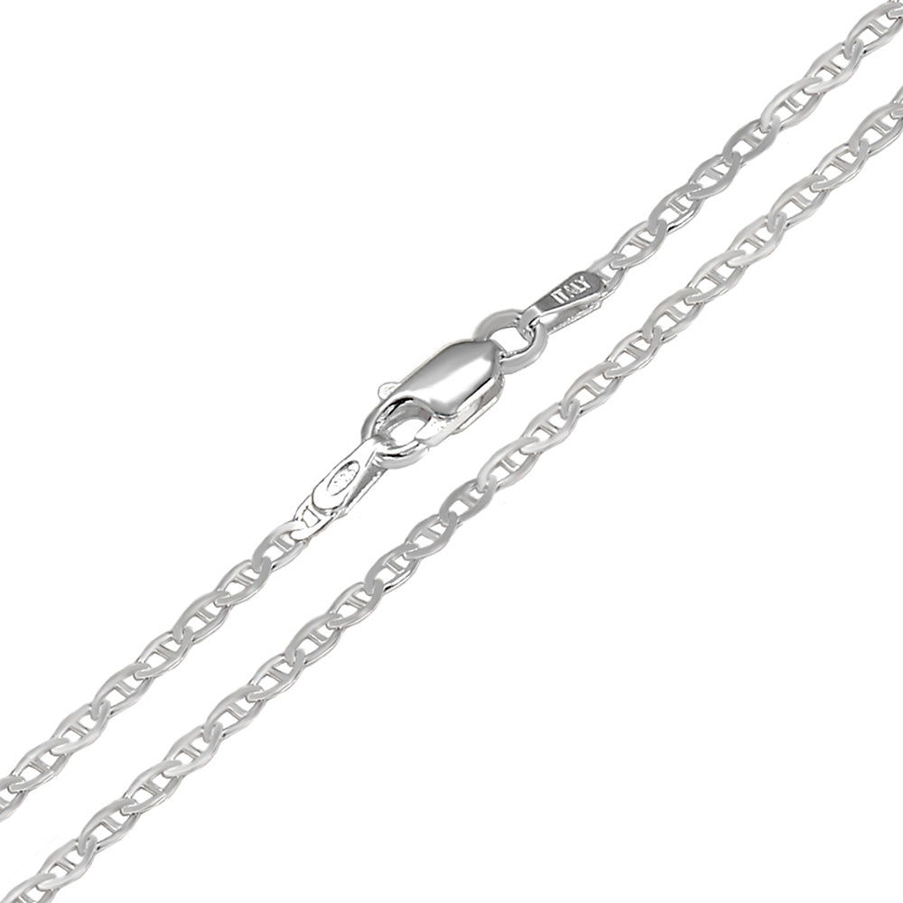 Italian Sterling Silver Mariner Chain 050- 2mm with Lobster Claw Clasp Closure