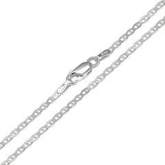 Italian Sterling Silver Mariner Chain 050- 2mm with Lobster Claw Clasp Closure