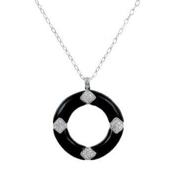 Sterling Silver Oval Rolo Chain With Black Onyx Pendant Necklace