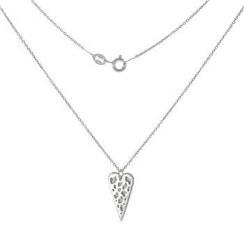 Sterling Silver Rhodium Plated Rolo Chain With Hammered Heart Pendant Necklace