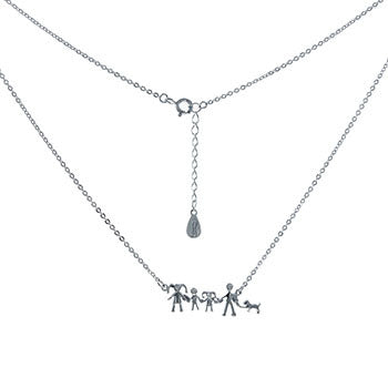 Sterling Silver Rhodium Plated Happy Family Cubic Zirconia Necklace