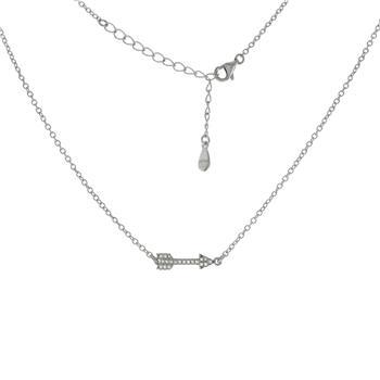 Sterling Silver Rhodium Plated Arrow CZ Pendant Necklace
