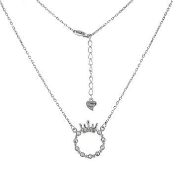 Sterling Silver Love Crown Circle CZ Pendant Necklace