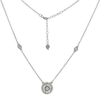 Sterling Silver Round Halo Cubic Zirconia Necklace