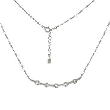 Sterling Silver D/C Cable Chain With CZ Bar Necklace