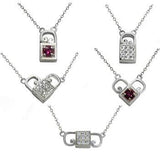 Sterling Silver Rhodium Plated Multi Color CZ Heart Lock Reversible Necklace