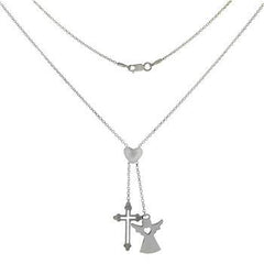 Sterling Silver Dangle Cross And Angel With Sliding Heart Adjustable Necklace