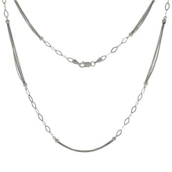 Sterling Silver Rhodium Plated Fancy Alternate Necklace
