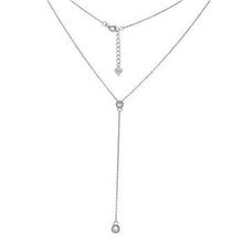 Load image into Gallery viewer, Sterling Silver Rhodium Plated Round Bezel CZ Lariat Necklace