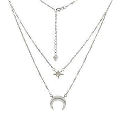 Sterling Silver Rhodium Plated Crescent Moon And CZ Twinkle Star Layered Necklace