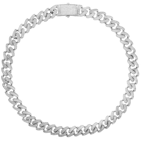 Sterling Silver Rhodium Plated Cuban Link CZ Necklace