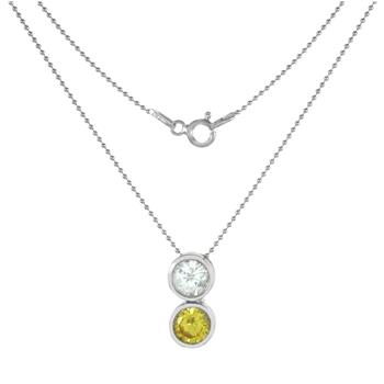Sterling Silver Rhodium Plated Bezel Set Yellow And White CZ Bead Chain Necklace