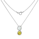 Sterling Silver Rhodium Plated Bezel Set Yellow And White CZ Bead Chain Necklace
