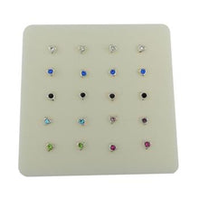 Load image into Gallery viewer, Sterling Silver 1.5mm assorted Color Crystal Heart straight Pin Nose Stud