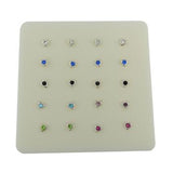 Sterling Silver 1.5mm assorted Color Crystal Heart straight Pin Nose Stud