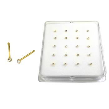 Sterling Silver 1.5mm Crystal Round gold plated Ball End Nose Stud